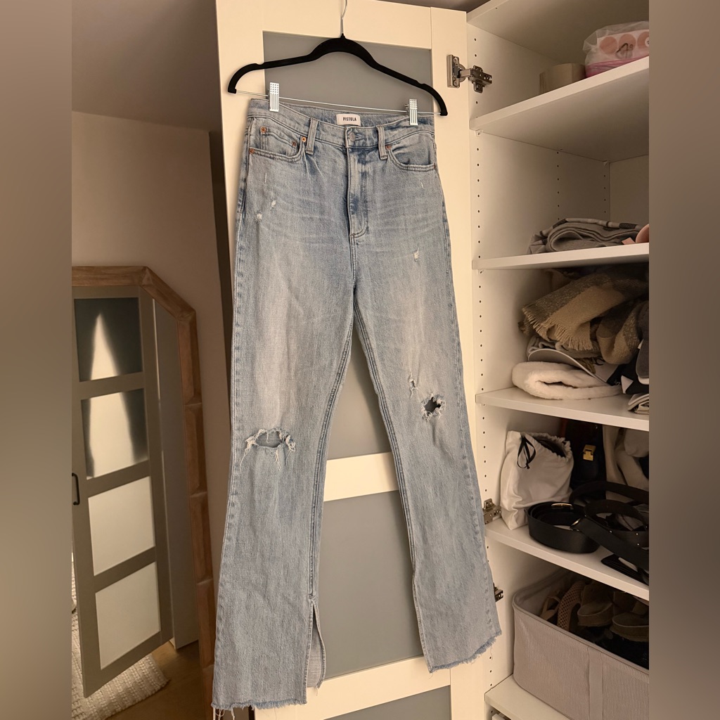 Pistola Light Blue Distressed Flare Jeans